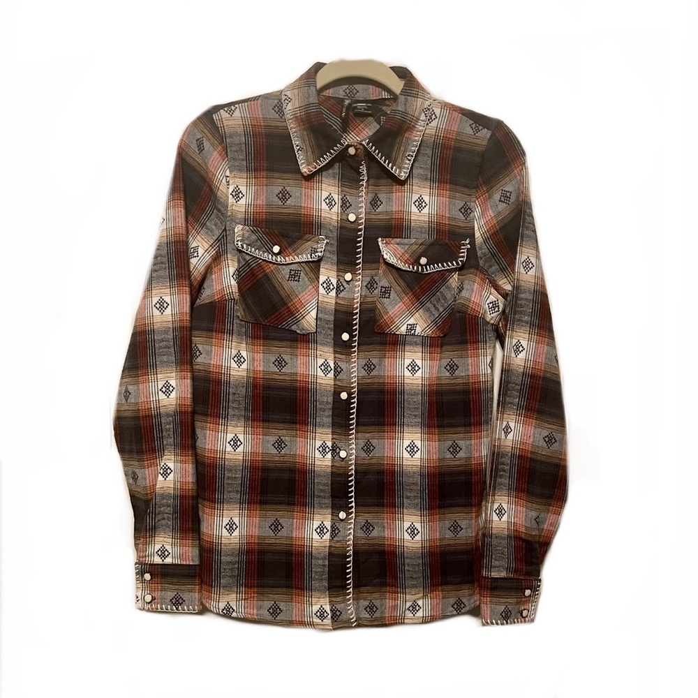 Ivory Love Cotton Plaid Button Down shirt size Small